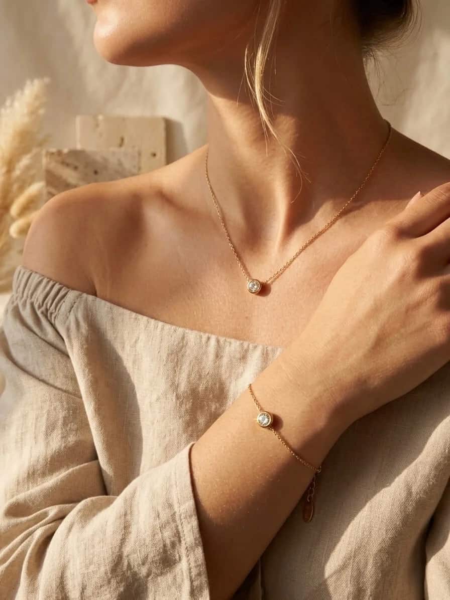 طقم قلادة وسوار بتصميم ناعم – أناقة هادئة لكل يوم 3 طقم قلادة وسوار بتصميم ناعم – أناقة هادئة لكل يوم – Image 3